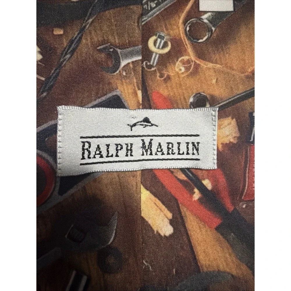 Vintage Ralph Marlin 1996 Handyman Tools Novelty Tie Mens Brown Construction USA